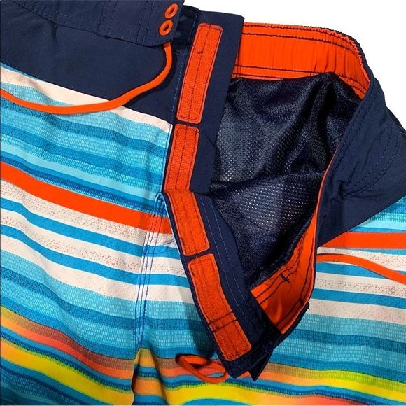 SPEEDO Mens Blue Orange Stripe Swim Trunks With Mesh Lining Sz XXL / 2XL NWT - Picture 3 of 9